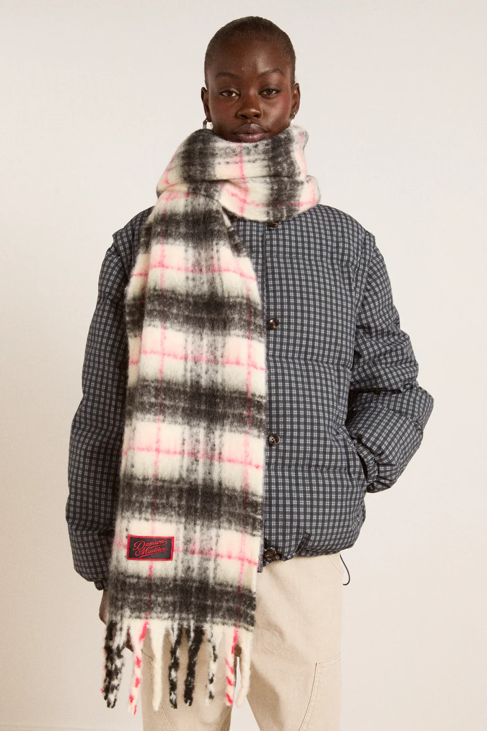 Brushed Oversized Scarf in Butter Check - Image 2