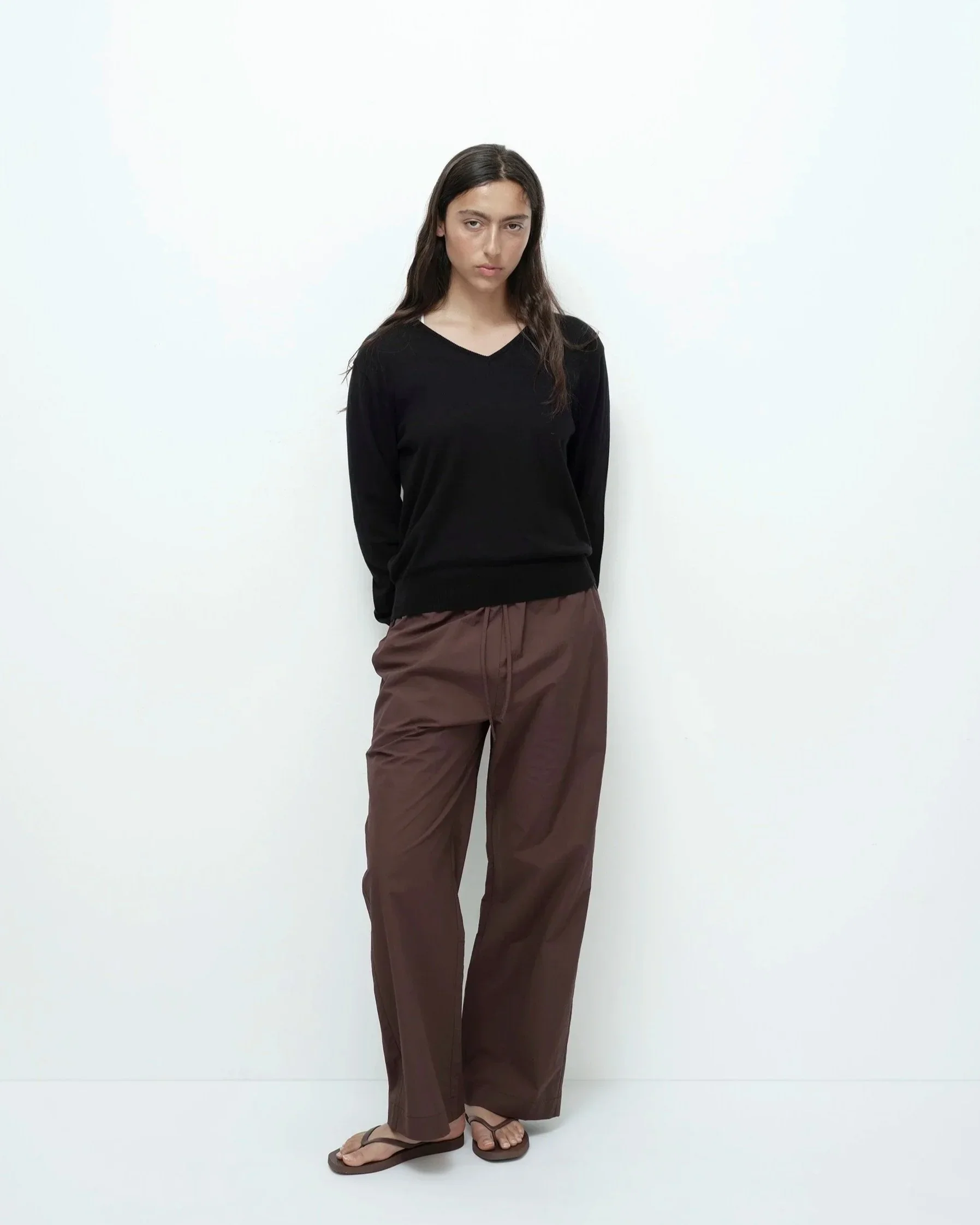COTTON DRAWSTRING PANTS - DARK BROWN