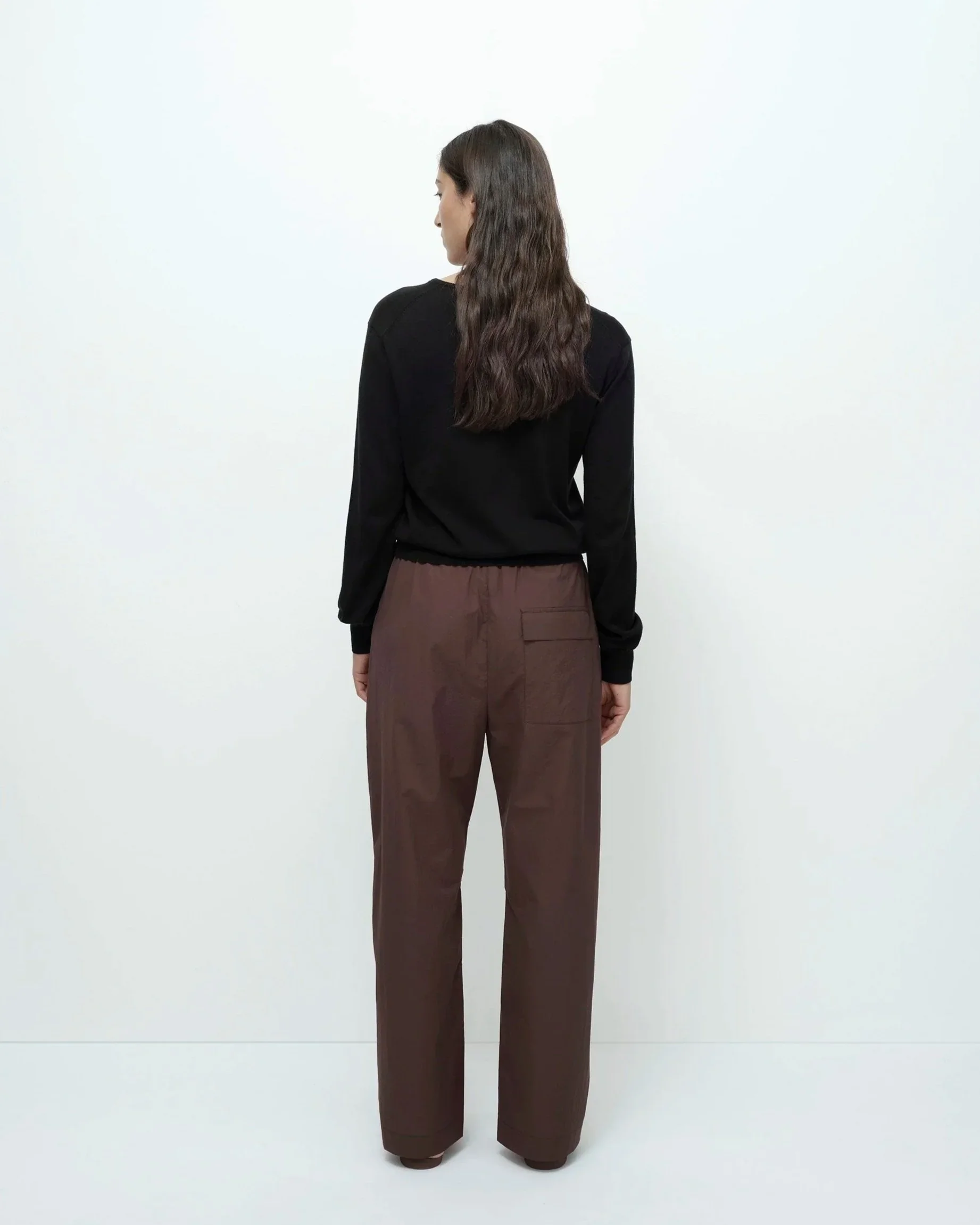 COTTON DRAWSTRING PANTS - DARK BROWN - Image 2