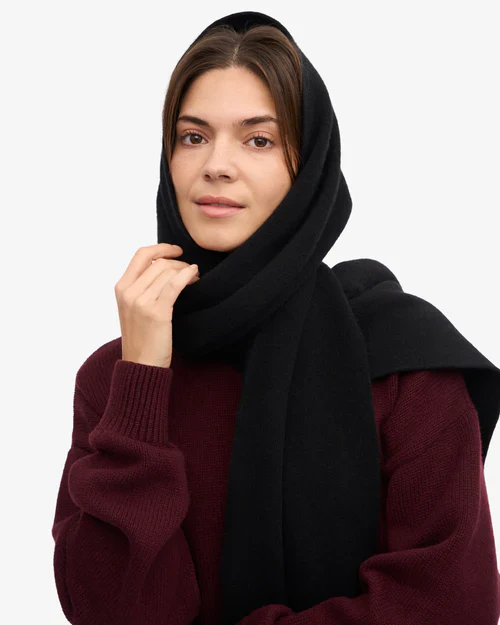 Merino Wool Scarf in Deep Black - Image 2