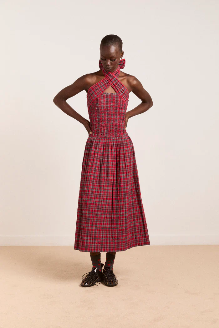 Pia Midi Dress in Red Check