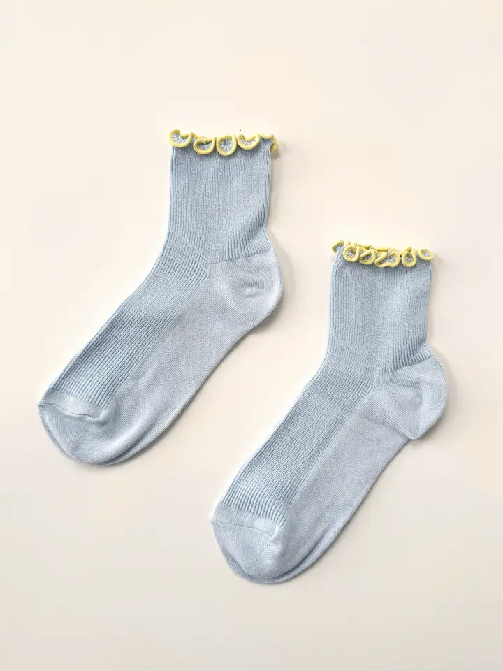 The Petite Ruffled Modal Socks in BABY BLUE / BUTTER