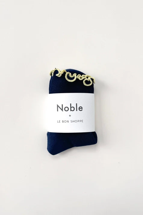 The Petite Ruffled Modal Socks in  NAVY/BUTTER - Image 4