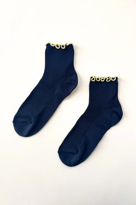 The Petite Ruffled Modal Socks in  NAVY/BUTTER - Image 5